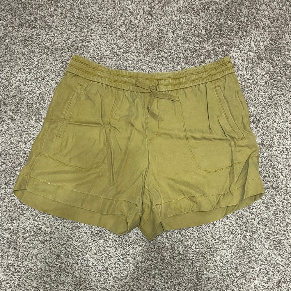 LOFT Olive Green Drawstring Linen-Blend Shorts